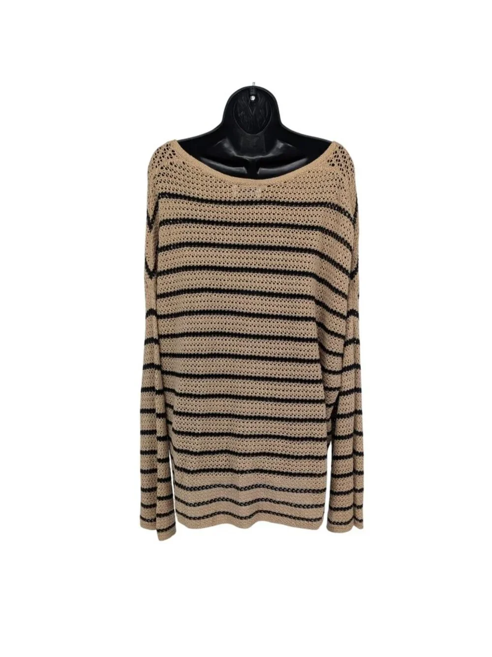 Crochet Open Knit V Neck Sweater Striped Oversized Boho Cottage Slouchy XXLarge